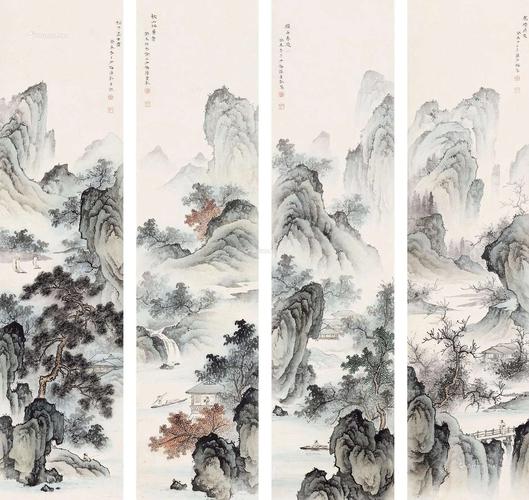 陈少梅 山水四条屏(19组)