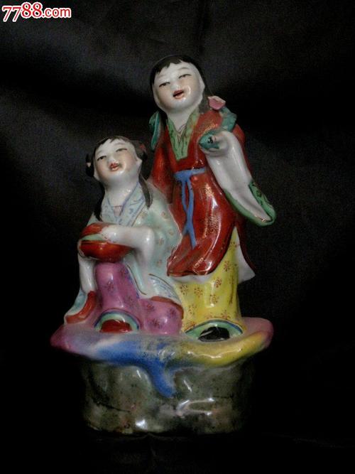 80年代景德镇雕塑瓷厂"和合二仙"瓷雕塑