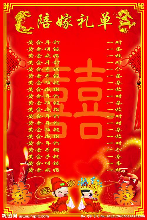 陪嫁礼单图片