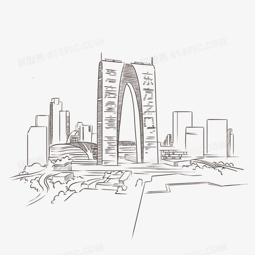 手绘线稿苏州东方之门免抠元素