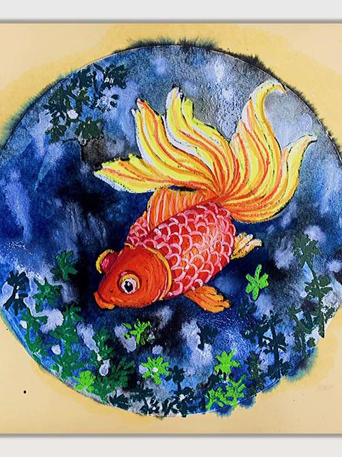 油水分离画法《小金鱼》适合5-7岁小朋友_绘画_创意美术_丙烯画_儿童