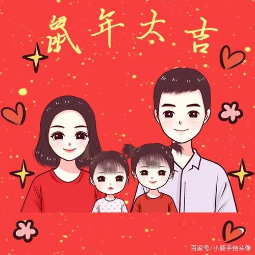 新年头像设计,一家三口,四口手绘图片,好看吗?