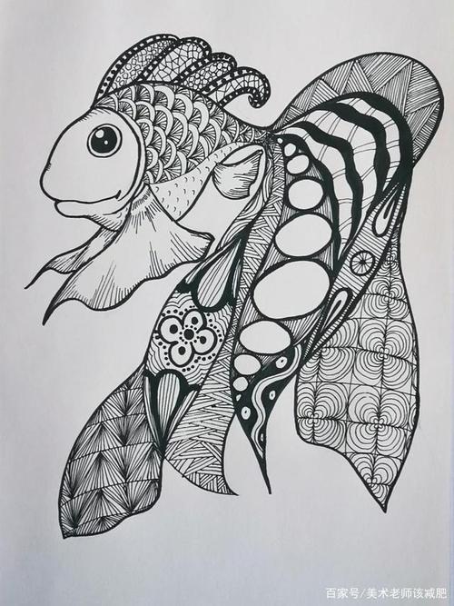 一学就学会的线描画,金鱼