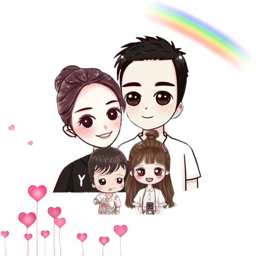 四口之家卡通头像全家福来啦