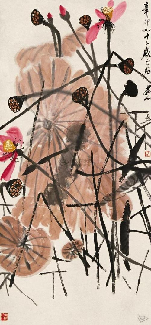 齐白石 1951年作 荷花蜻蜓 横幅 设色