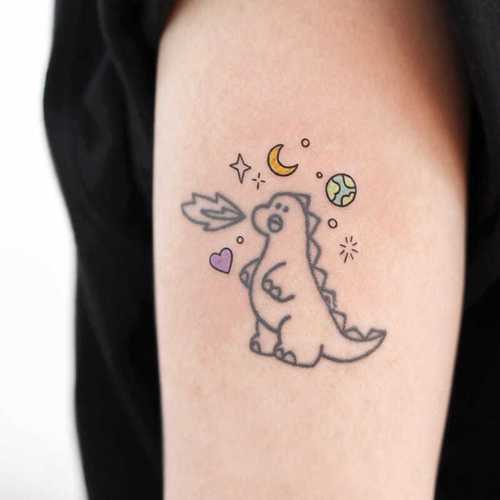 手绘线条小恐龙纹身贴防水 女 持久 ins小清新可爱贴纸