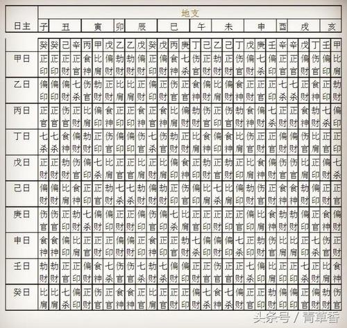 地支藏干十神表