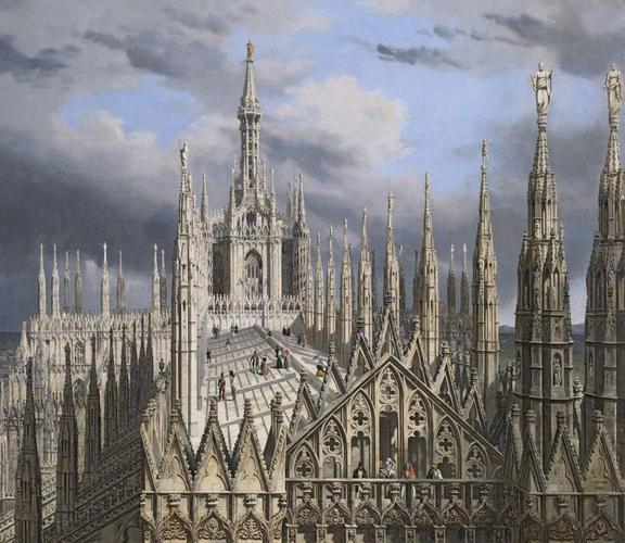 哥特建筑代表:米兰大教堂屋顶哥特建筑内部空间近于框架式,结构全部