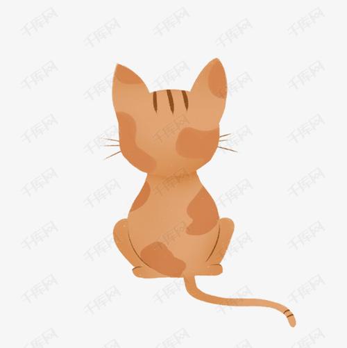 手绘可爱小花猫背影插画素材