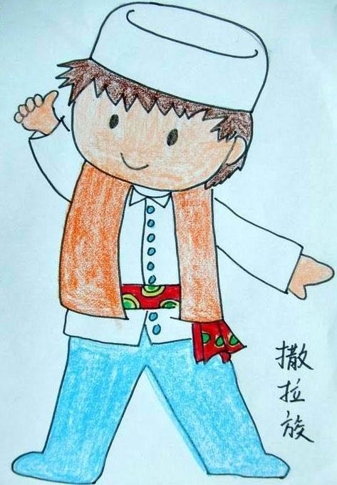 56个少数民族儿童画-撒拉族人物