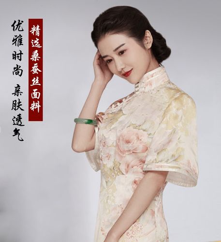 2017新款中式改良大码修身真丝旗袍裙复古桑蚕丝短袖少女连衣裙