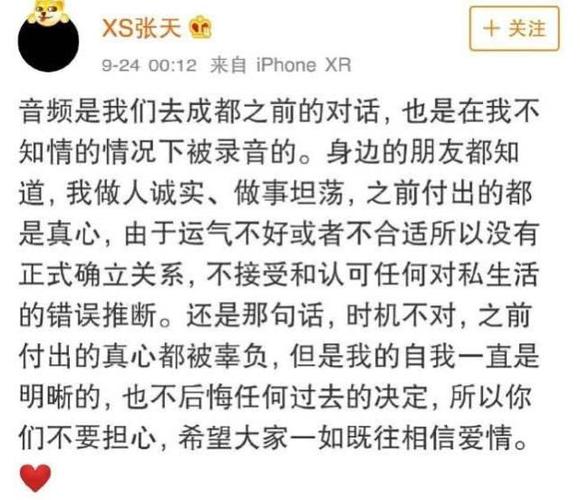 陈奕辰宣布与张天分手:认识的第一天到最后一天都深爱