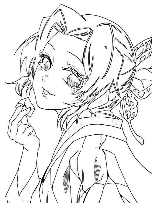 手绘合集|鬼灭之刃 蝴蝶忍|附线稿_鬼灭之刃_手绘_线稿_樱花_肯特怎么