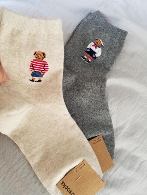韩国袜子女 男 情侣 纯棉不臭脚 秋季 泰迪熊黑色白色 全棉中筒袜