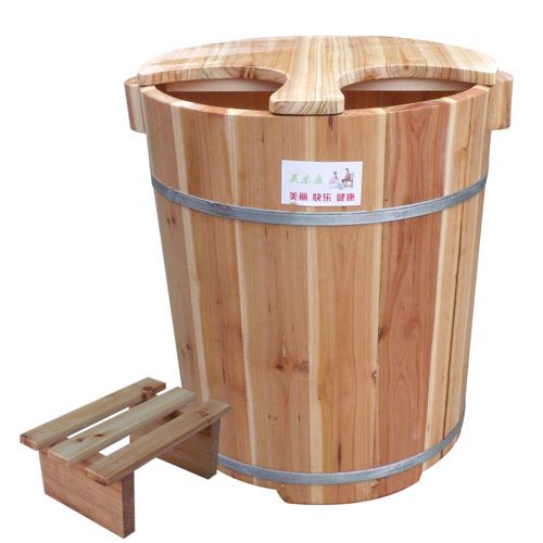 藏奥堂带盖杉木桶足浴木桶足浴盆洗脚盆洗脚桶泡脚桶足浴桶40cm