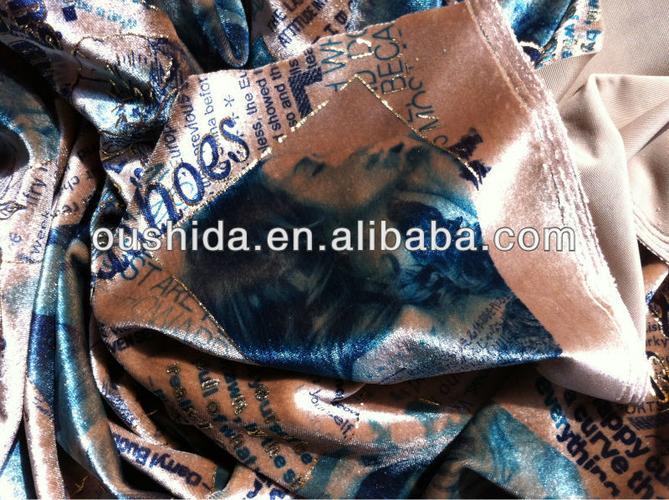 foil printing elastane metallic velvet fabric