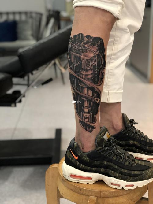 小腿纹身#机械纹身_纹身_机械_美妆_彩妆