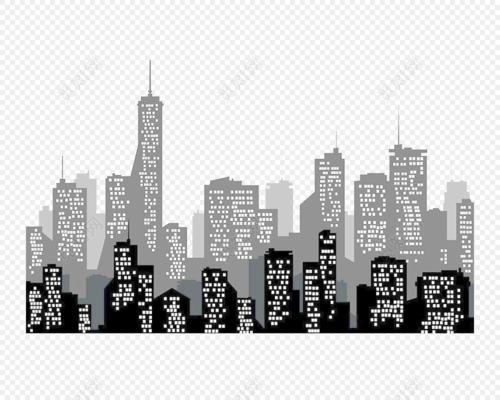 黑白城市高楼建筑剪影矢量素材