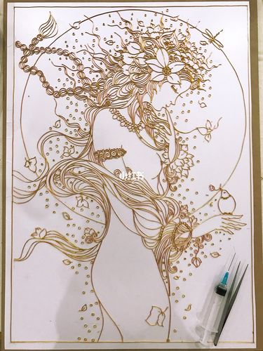 直接照着样板图掐丝的,感觉以后也可以用作水彩画线稿呀_绘画_水彩画