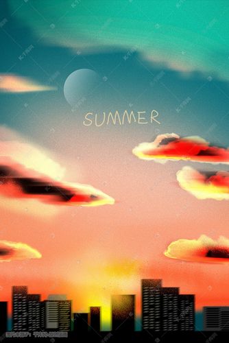 朦胧黄昏火烧云夕阳天空插画图片-千库网