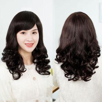 德燚假发女长卷发自然逼真全头套中年女士长发卷发斜刘海大波浪假发套