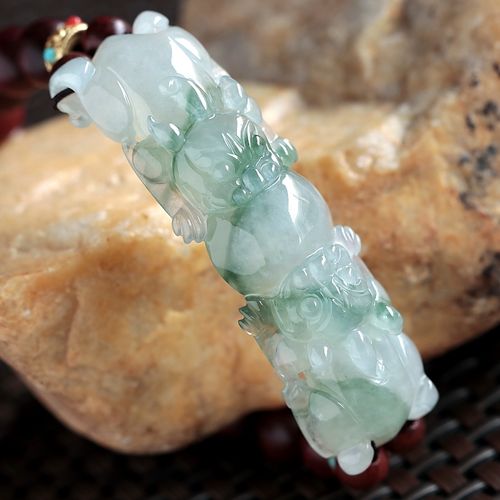 石之富缅甸天然翡翠a货冰种貔貅手牌手链