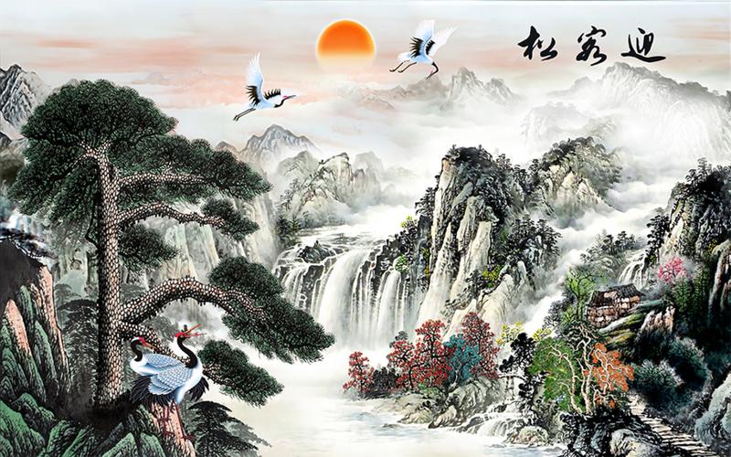 迎客松高清背景墙