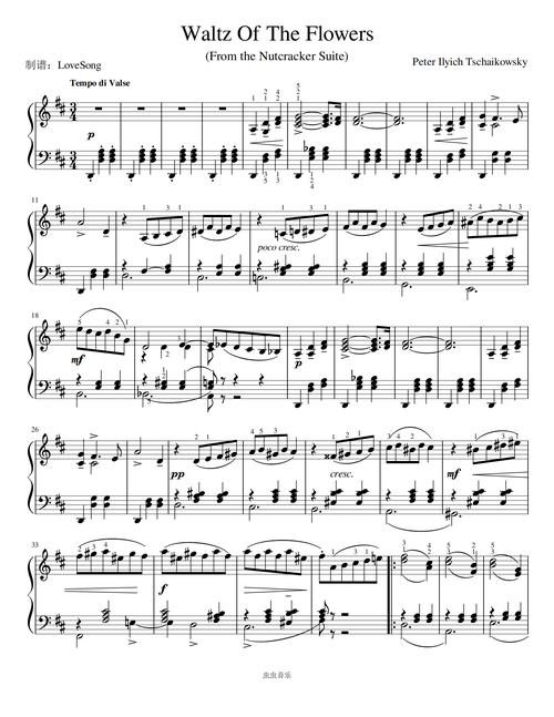柴可夫斯基 花之圆舞曲 钢琴谱带指法 选自胡桃夹子