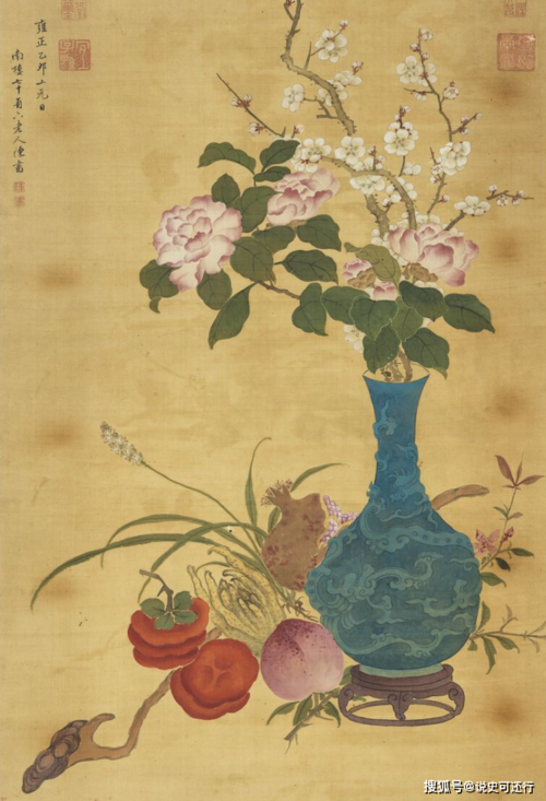 另外,博古画虽然主要是展现金石学研究的,但其实它这种古器物和花卉