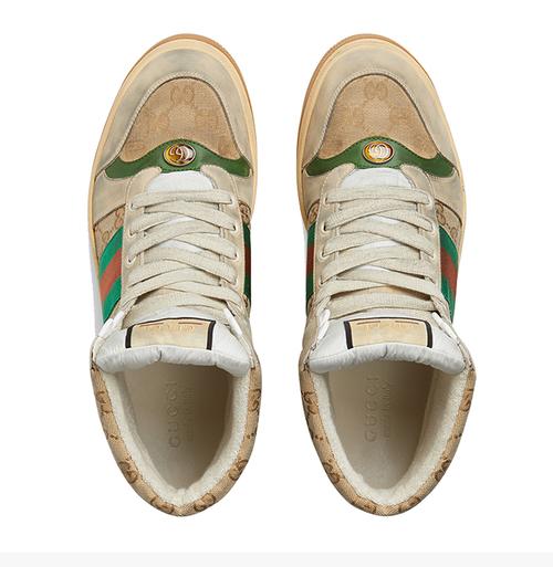 gucci/古驰 男士米黄色经典条纹装饰高帮休闲运动鞋板鞋女鞋 563730-9