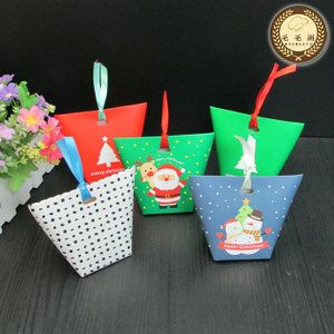 圣诞新年卡通梯形盒礼物包装盒 简约款 饼干糖果盒 不含丝带