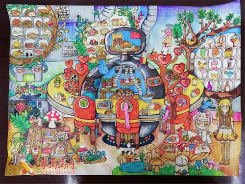 二等奖小学生获奖作品《新型餐厅》__科幻画_科幻画