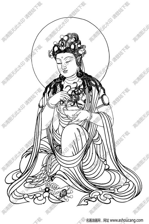 观音菩萨白描线稿113高清图片下载