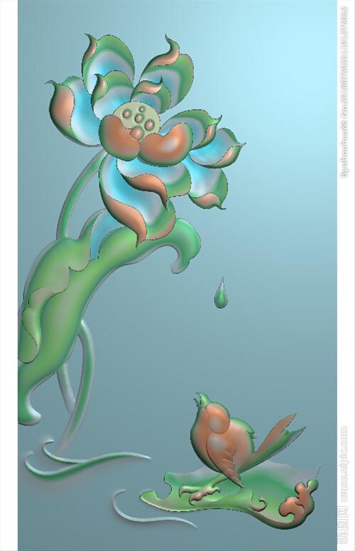 玉雕莲花挂件荷花鸟牌子精雕图图片