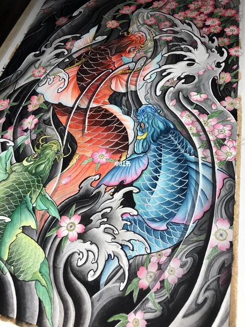 新传统鲤鱼纹身 满背纹身手稿_纹身_鲤鱼_纹身手稿_美