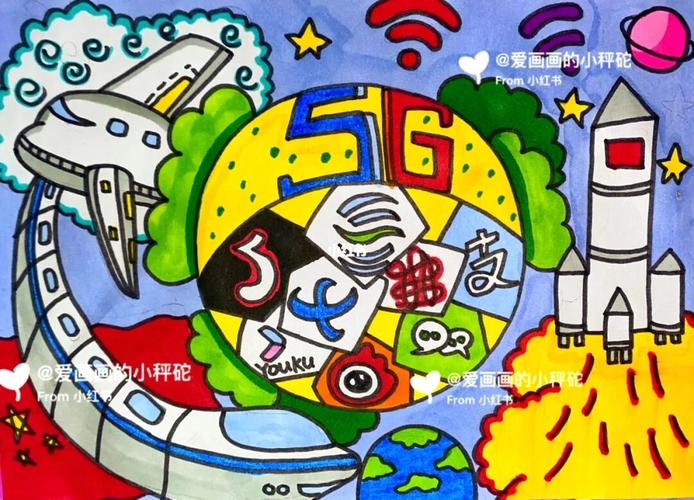 《科技发展》展望未来|新时代|主题画|附线稿_简笔画