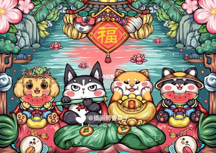 手绘国潮场景嗨吃火可爱猫猫插画_插画_国潮_猫咪_手绘_中国风_火锅