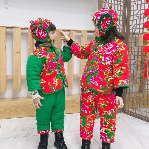 东北大花棉袄宝宝棉衣棉裤女童冬季套装加绒加厚姐弟装小儿童棉服