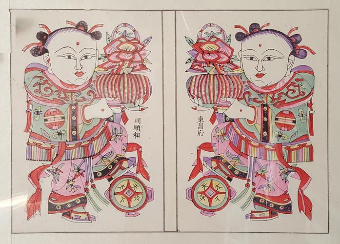 东昌府木刻年画80年代手工木刻套印收藏民间艺术老年画 童子花兰