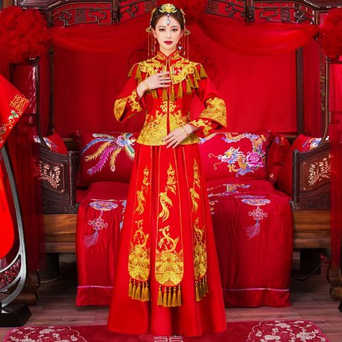 秀禾服新娘2017新款 结婚 中式冬_秀禾服新娘礼服中式婚纱凤冠霞帔