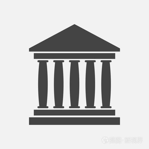银行大楼中平面样式的图标.白色背景上的博物馆矢量图