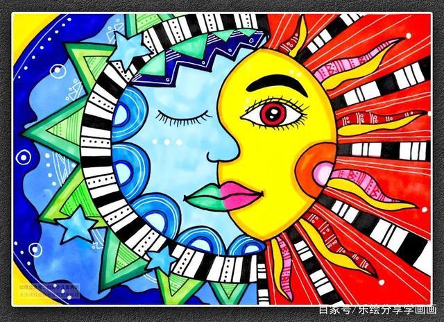 主题结合使用装饰元素和特殊的冷暖色对比创作了一幅构成十足的装饰画