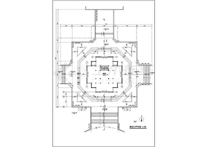 经典中式古建筑四层八角楼建筑设计cad施工平立剖面方案图纸
