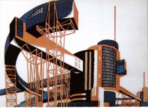 俄国构成主义者切尔尼科夫的作品一"建筑幻想30号"