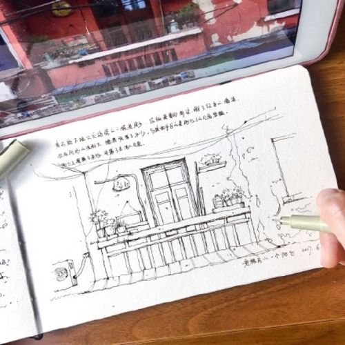 阳台照片写生水彩画图片 阳台水彩画手绘教程 阳台怎么画 画法