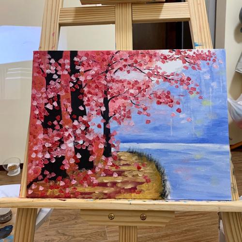 新手自学油画入门 | 满天樱花 落英缤纷_油画_上色_绘画_铅笔_寻找