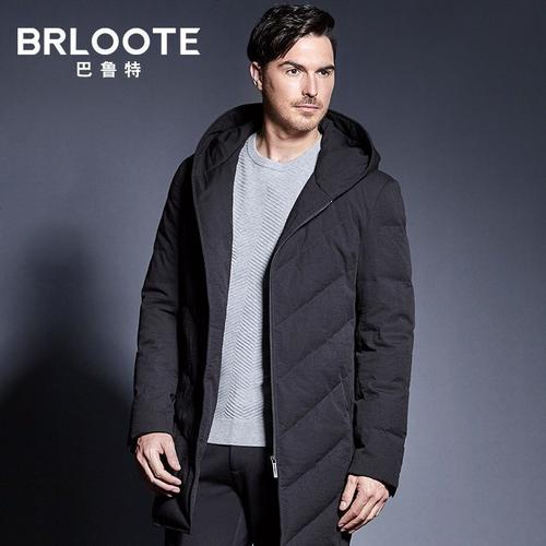 brloote巴鲁特羽绒服男商务休闲中长款连帽上衣外套秋冬装