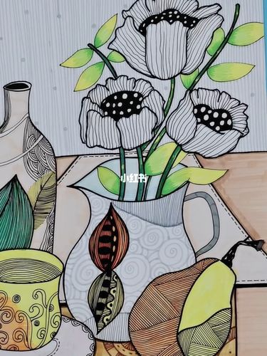 线描静物装饰画#美术备课#创意美术#儿童画_装饰画_儿童画_美术_线描