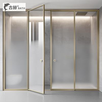 一字形金色推拉门平开门隔断定制玻璃门干湿分离卫生间浴室淋浴.