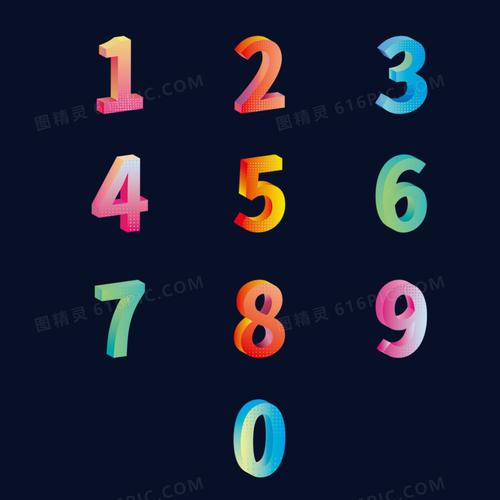 一组渐变3d立体倒计时数字艺术字